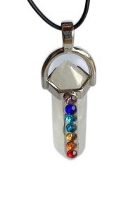 7, Chakren, Kette, Anhänger, Bergkristall, silber, Chakra