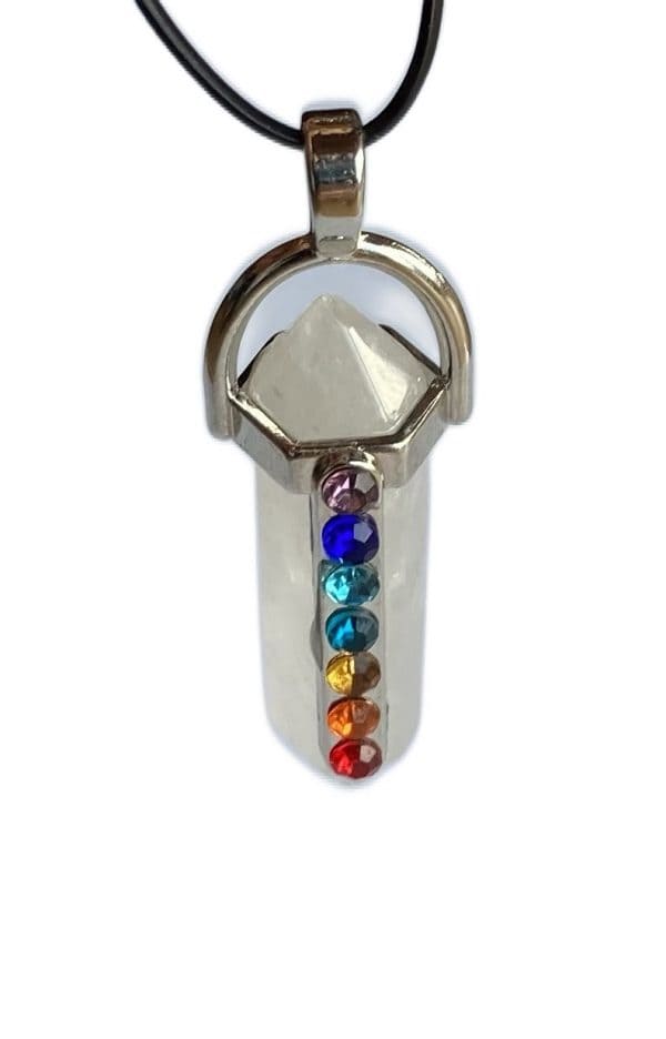 7, Chakren, Kette, Anhänger, Bergkristall, silber, Chakra