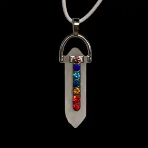 7, Chakren, Kette, Anhänger, Bergkristall, silber, Chakra